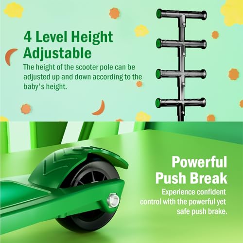 Image of 3 Wheel Kick Scooter for Kids of Age 3-8 Years, All PU 3 Wheel 3 Level Height Adjustment, Light Weight 50kgs Weight Capacity for Kids (Green LED Light)