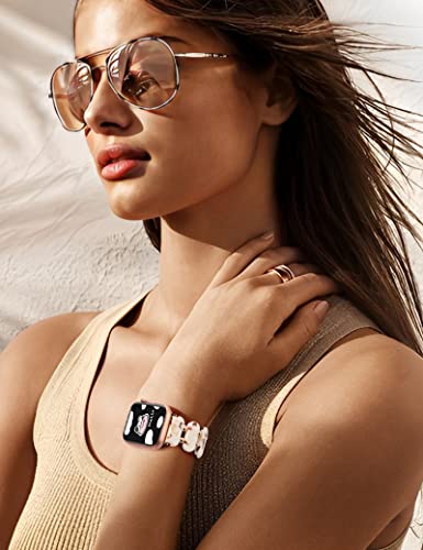 Minyee Compatible With Apple Watch Bands Resin 38Mm 40Mm 41Mm,Tortoise Shell Stretchy Cute Solo Loop Strap Women Light Fashion Waterproof Bracelet With Metal Beads For Iwatch Series 8/7/6/5/4/3/2/1/Se #TOP4