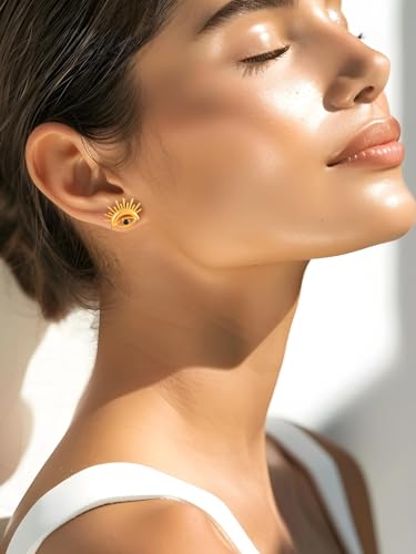 Image of Rubans Gold-Plated Evil Eye Stainless Steel Stud Earrings for Women & Girls | Studs Fashion Western Designer Jewellery Statement Gift