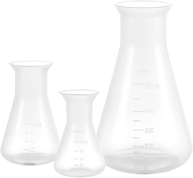 Hemobllo Erlenmeyer Flask - 3Pcs Plastic Flask Conical Flask for Laboratory Students Kids Educational Learning Toys - 50ml+100ml+500ml