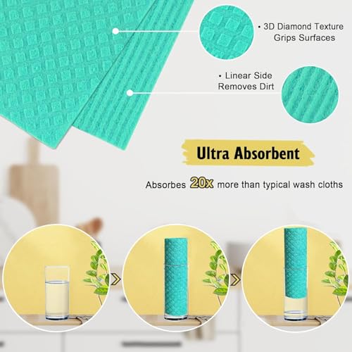 Image of 6 pcs Swedish Dishcloths for Kitchen, Reusable Absorbent and Quick-Drying Kitchen Towels - Environmentally Friendly Dish Towels Biodegradable Cleaning Wipes Compostable Kitchen Cloths.