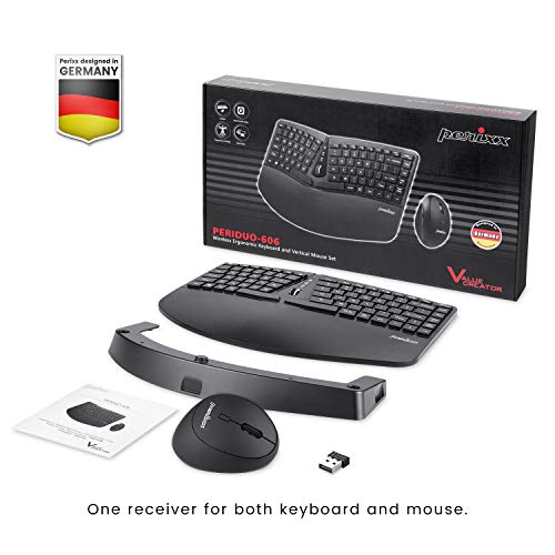 Image of Perixx PERIDUO-606 Wireless Mini Ergonomic Keyboard with Portable Vertical Mouse - Adjustable Palm Rest Stand - Membrane Low Profile Keys - US English