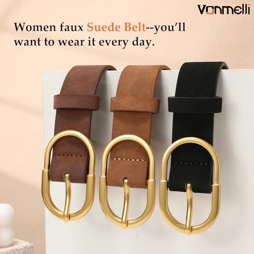 Image of VONMELLI 3 Pack Women's Belts for Jeans Pants Fashion Gold Buckle Ladies Dress Belt
