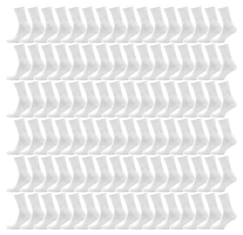 Winterlace 288 Pairs Cotton Crew Socks, Bulk Case Pack Mens Womens Moisture Wicking Athletic Sports, White, Large