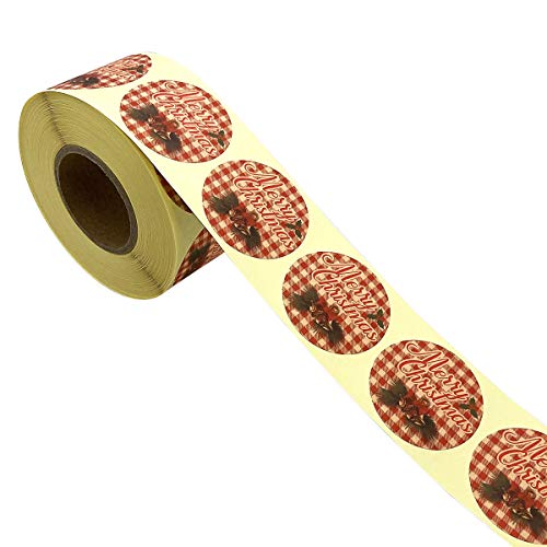 Merry Christmas Stickers Red Buffalo Plaid Holiday Stickers Christmas Round Circle Seal Labels Christmas Tags for DIY Crafts Cards Gifts Envelopes Boxes Bags - 500 Pcs 1.5 Inch