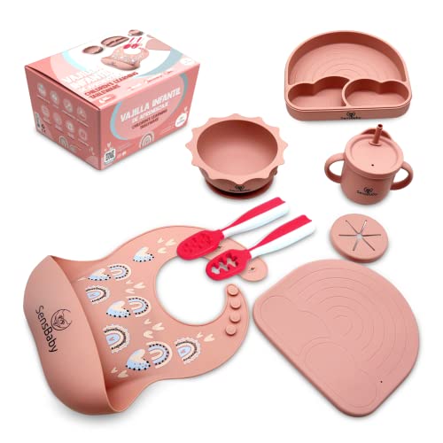 SENSBABY Vajilla Infantil de Silicona - Platos con Ventosa, Set Personalizado para Bebé
