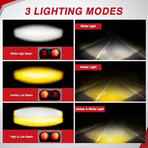 Image of Nilight 7 /8 inch Handlebar Motorcycle LED Driving Light Pod 2PCS 3 Inch 40W White Amber Dual Color Spot Beam Fog Auxiliary Offroad Lighting with 16AWG Wiring Harness for 12V Motorbike Dirt Bike e-Bike