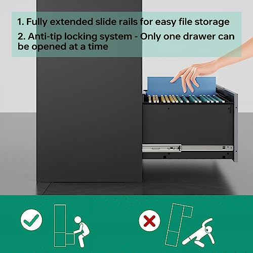 Image of Letaya File Cabinet with Lock-Lateral 3 Drawer Metal Filing Cabinets-Organization Storage for Home Office-Hanging Letter /Legal /F4 /A4 Size (Grey Black)