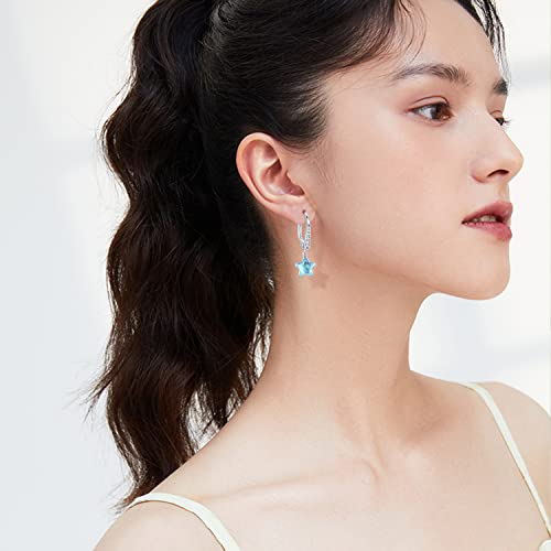 Star Moonstone Earrings For Women Girls S925 Sterling Silver Hypoallergenic Star Earrings Drop Dangle Teardrop Leverback Earrings Jewelry Gifts #TOP4