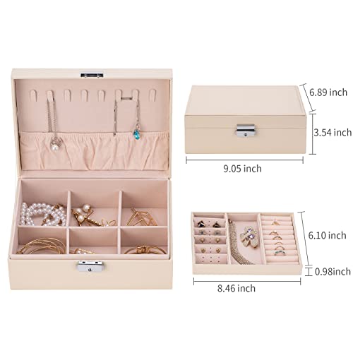 Smileshe Jewelry Box For Women Girls, Pu Leather Organizer Holder Boxes With Lock, 2 Layers Removable Display Storage Travel Case For Rings Earrings Necklaces Bracelets #TOP6