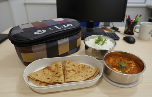 Image of Lunch Box Set with 2 Stainless Steel CONTAINTER and 1 Plastic CONTAINTER and Carry Bag, Leak-Proof, Light Weighted and Durable