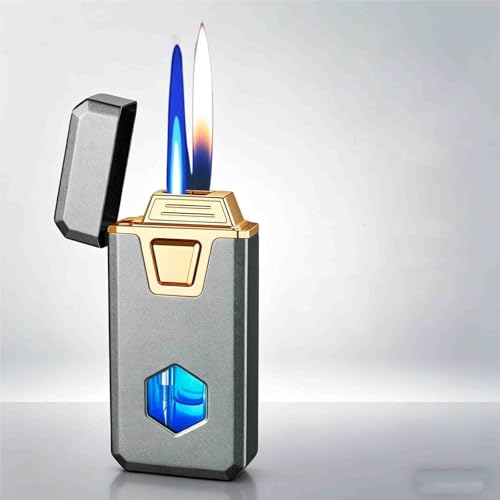 Encendedor de butano recargable con doble llama antiviento y visor de combustible 2