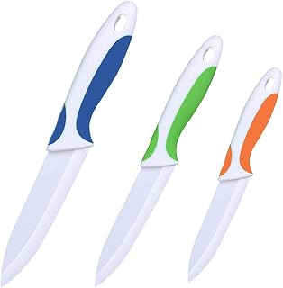Ceramic Knife Set, White Blade, Colourful Handle, 3-Piece | 3-Inch Blade, 4-Inch Blade, 5-Inch Blade, Kitchen Knives