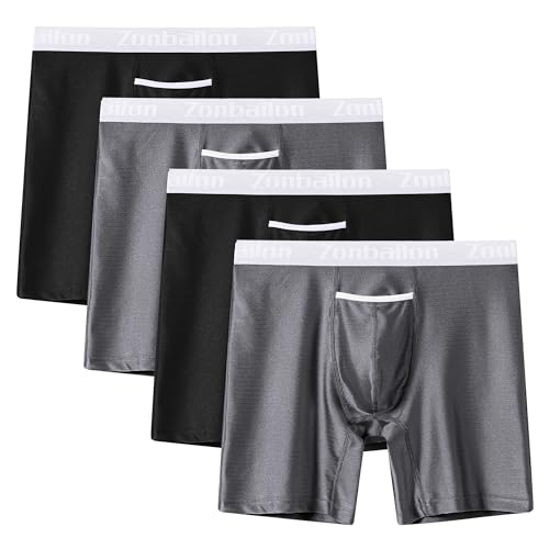 ZONBAILON Mens Underwear Ice Silk Horizontal Fly Boxer Briefs Multipack