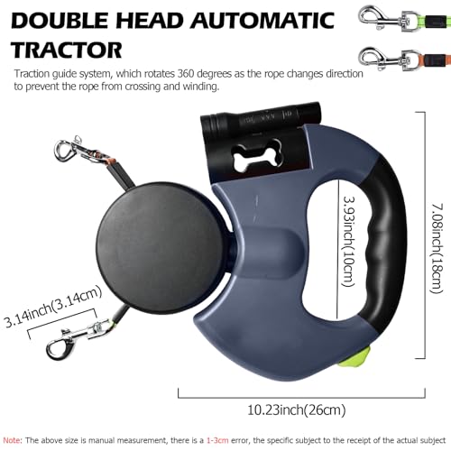 Doppelte Hundeleine Ausziehbar, 300cm Rollleine Einziehbare Hundeleine, Doppelleine für 2 Hunde, Hundeleine mit Licht, Ergonomischer Griff, Hundeleine Einziehbar, Hundeseil nachts reflektierend