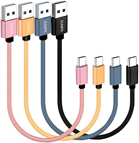 SUMPK Short USB C Cable [4-Pack 8 inch], 3A Fast Charging USB 2.0 Data Transfer to Type C Phone Charger Cord Nylon Braided Compatible with Samsung Galaxy S10 S9, Pixel 3, LG V30, Charging Station