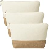 Xuniea 3 Kosmetiktasche zum Bemalen Aufbewahrungstaschen Blanko DIY Stoffbeutel Rohlinge zum Beplotten Tasche Federmäppchen zum Bemalen Geschenktüte für Muttertag (Weiß, Jutefarbe)
