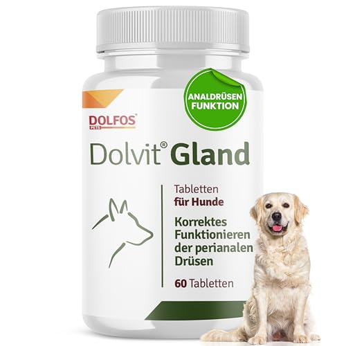 Dolvit Gland Analdrüsen Hund, 60 Tabletten für Hunde, Spezial-Analdrüsenkur mit Kräuterextrakten, Flohsamenschalen & Smektit, Unterstützung Verdauung, korrekte Kotbildung, mittlere & große Hunde