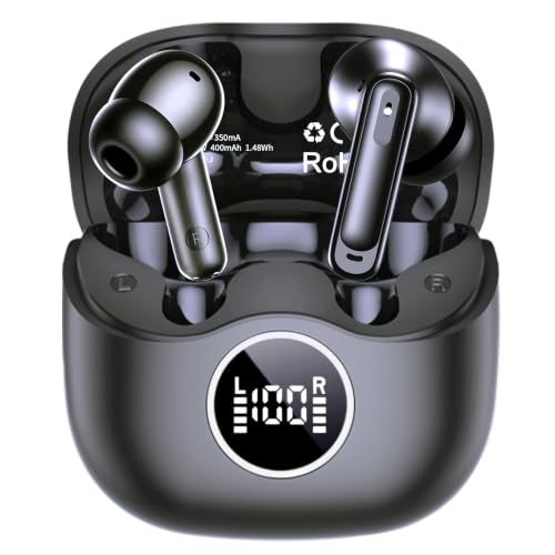 Image of xinwld Adaptive Hybrid Active Noise Canceling 2026 Wireless Earbuds, 6 Mics ENC Clear Call Ear Buds, Hi-Res Audio Deep Bass Bluetooth 5.4 Headphones, 40H, LED, for Sports Running Gym Workout, Black
