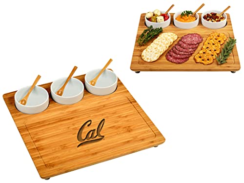 NCAA California Berkeley University Officially Licensed Golden Bears Bamboo Cheese/Charcuterie Board with Ceramic Bowls & cheese Markers