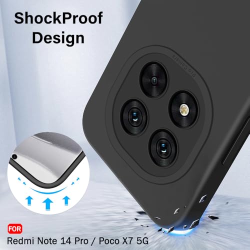 Image of TheGiftKart Liquid Silicon Back Cover Case for Mi Redmi Note 14 Pro /Poco X7 5G | Stylish Camera Protection Module | Micro-Fibre Lining Inside | Shockproof Back Cover Case (Silicone, Black)