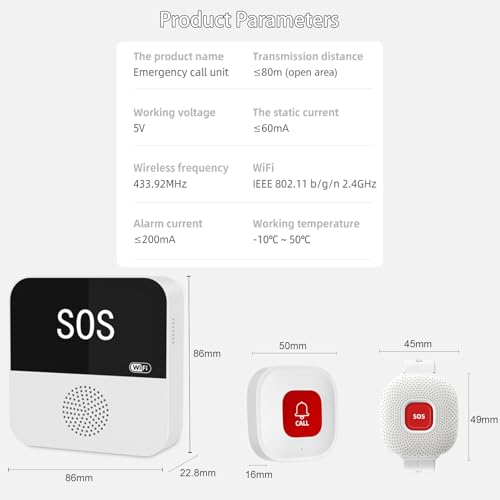 PerfeSafe Wireless Caregiver Pager Life Alert System for Seniors No Monthly Fee, Wi-Fi APP Control Medical Alert Systems for Seniors at Home, Waterproof Call Button for Elderly, Patients, Disabled - Thumbnail 2