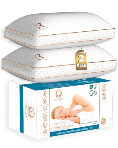 Image of Royal Therapy 2-Pack King Memory Foam Pillow, Adjustable Shredded Odor-Free Bed Pillow for Neck & Shoulder Pain Relief, Breathable Support for Back, Stomach, Side Sleepers, AirFlowPRO