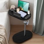 Exquilnova 360° Rotation Side Table Living Room,Bamboo C Shaped Side Table,Adjustable Height Sofa Table, Modern Lift Top Coffee Table for Living Room,Bedroom,Bathroom(Black)