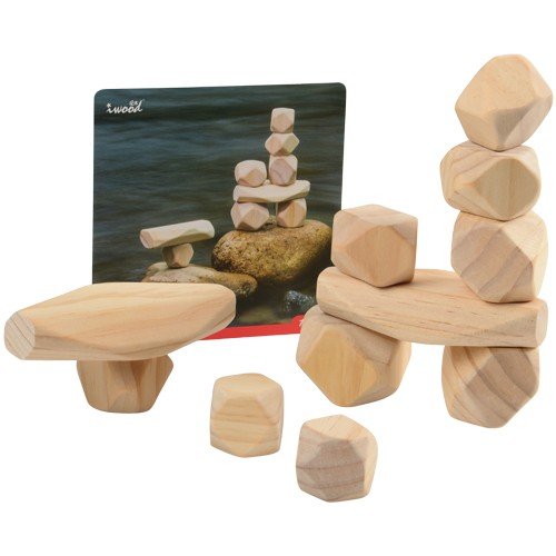 Constructive Playthings Natural Wooden Balancing Blocks with Idea Cards, 11pcs.