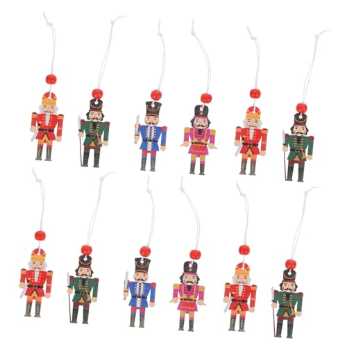 LOORGVEL 12 Piezas Colgantes de Cascanueces Soldados de Colores Decoración Navideña de Madera para Árbol de Navidad Adornos Festivos para Hogar Oficina y Coche