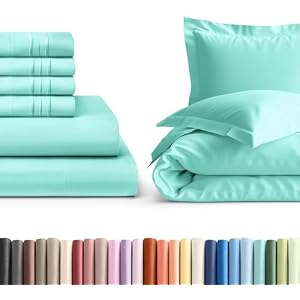 6 Piece Spa Blue California King Bed Sheet Set with Duvet Cover - 21” Extra Deep Pockets - 1 Flat, 1 Fitted Sheet & 4 Pillowcases - Oeko-TEX - Soft & Wrinkle Free - Hotel Luxury Bedding - Ea