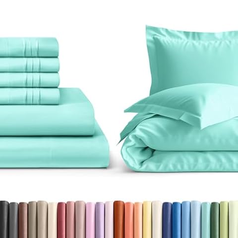 CGK Linens 6 Piece Spa Blue Full Bed Sheet Set with Duvet Cover — $54.54 (12% off)