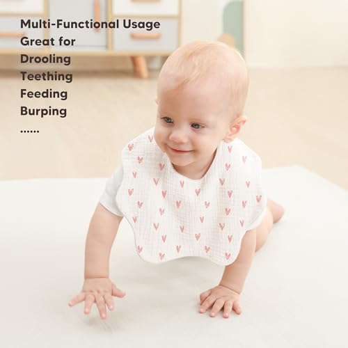 Image of Bearmoss Baby Bibs for Drooling & Teething 8 Pack Muslin Cotton Soft Absorbent Adjustable Unisex Bibs Boys Girls 0-36 Months