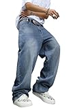 MZNBURAM Men's Y2K Hip Hop Baggy Jeans Loose Fit Wide Leg Denim Pants Casual Streetwear Trousers (36, A#Navy Blue)