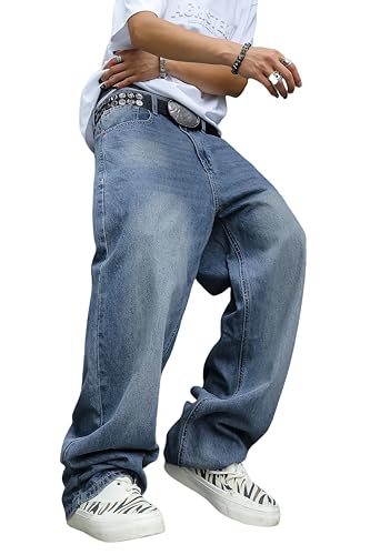 Men's Y2K Hip Hop Baggy Jeans Loose Fit Wide Leg Denim Pants Casual Streetwear Trousers
