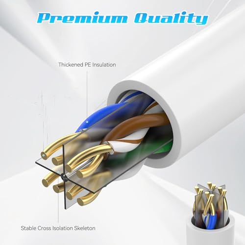 Image of Sadow 35 Meter Heavy Duty Outdoor Cat6 Cable Weatherproof /UV Resistant 10000mbps Ethernet Cable Suitable for Direct Burial Installations Ethernet Patch LAN Cable,Internet cable Network Cord - White