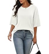 KUOTAI Womens Summer Short Sleeve Sweater Oversized Cropped Crewneck Lightweight Knit Casual Pull...