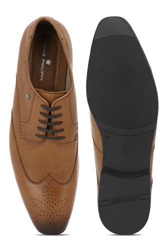 Image of Louis Philippe Men Premium Leather Breathable Lining Material Anti Slip with Heel TPR Sole Formal Derby Shoes