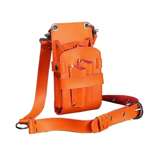 Étui en cuir pour ciseaux de coiffure orange avec ceinture
