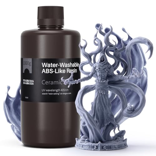 ELEGOO Water Washable ABS-Like 3D Printer Resin Ceramic Grey 1000g, High Performance, Durable, Low Odor, 3D Resin for 405nm MSLA LCD DLP Resin 3D Printers