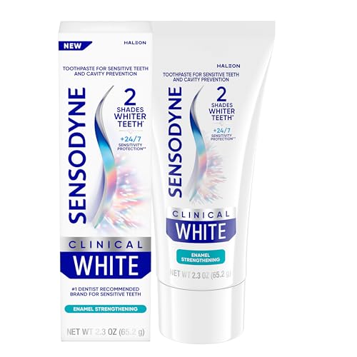 Sensodyne Clinical White Toothpaste Clinically Proven Whitening for Sensitive Teeth, Enamel Strengthening, 2.3 oz