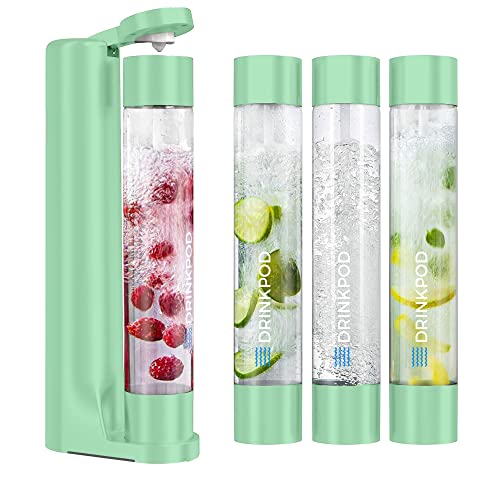 Fizzpod Soda Maker Home Soda Carbonation | Fizzy Bubbly Drink Machine With 3 Pet Bottles, 3 Caps, 1 Carbonator Cap And Manual | Make Homemade Sparkle Water, Juice, Coffee, Tea And Cocktail Drinks With Fruit (Ash Green) #TOP3
