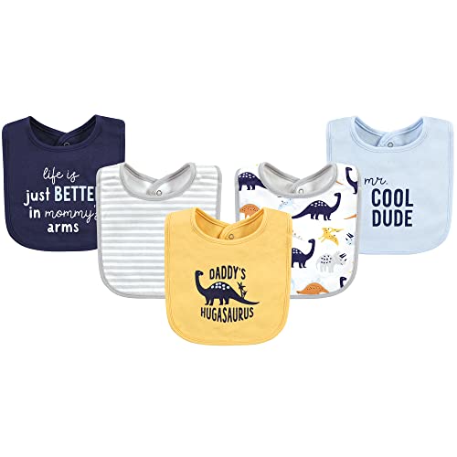Image of Hudson Baby Unisex Baby Cotton Bibs, Hugasaurus, One Size
