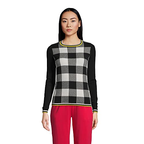 Lands' End Womens Cash CN Sweater - Jacquard Black/Ivory Buffalo Check Regular Large2