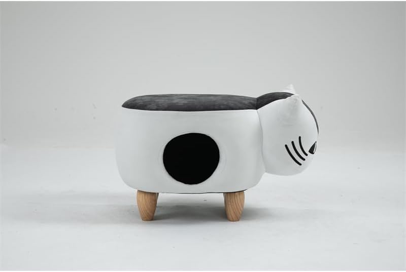 review Cat Condo Pet House Furniture, Kitten-Shaped Fabric Storage Ottoman for Cats, Small Dogs and Pets, Multi-color