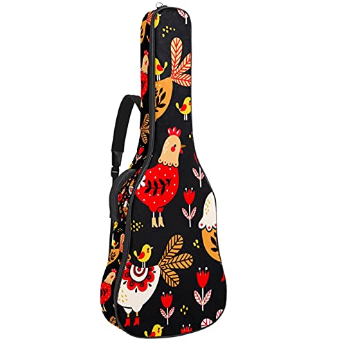 Housse guitare imperméable motif coq et poulet floral pour acoustique et classique