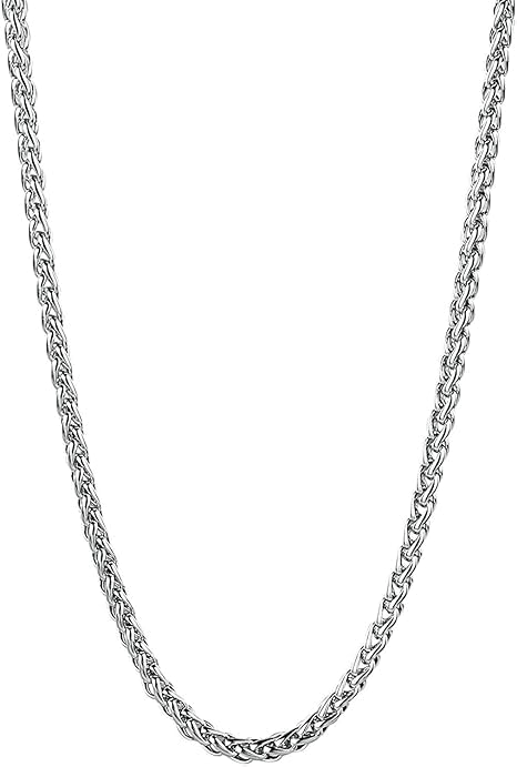 karishma kreations Chain for Men boys Jewellery Stainless Steel Valentine Long Chain Gents Platinum Necklace Silver Wheat Chain for Men Boys Stylish-picture-55