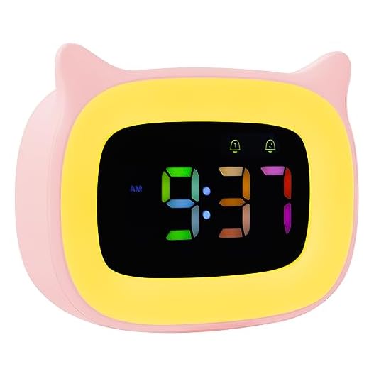 Seutgjie KinderWekker, Digitale Verlichte Kids Wekker 5 Helderheid 8 RGB Kleuren 18 Ringtones Sluimerstand Energiebesparende Modus voor Meisjes Jongens Slaapkamer Dubbele Wekker 12/24 Uur Roze