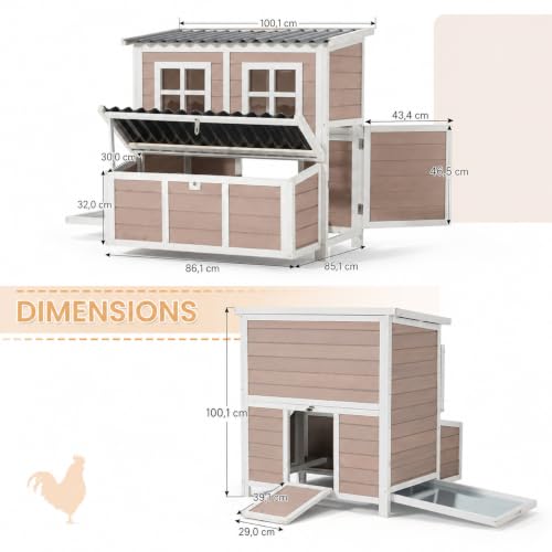 YODOLLA Poulaille en Bois 86 x 86 x 100 cm 3 Nichoirs, Marron – vue 5