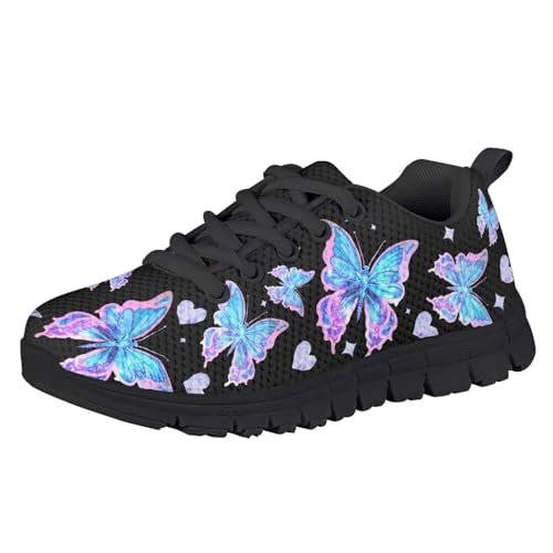 Suobstales Butterfly Print Shoes Running Sneakers Athletic Tennis Walking Shoes Boys Girls School Casual Sports Sneakers Cartoon Footwear for Toddler/Little Kid,Size 3